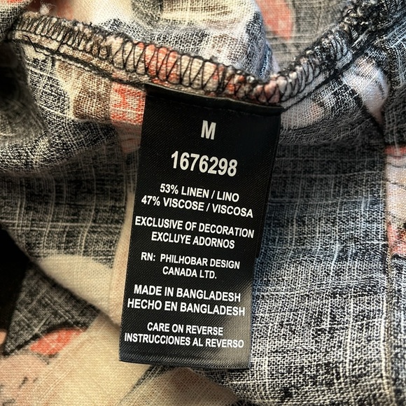 Linen Blend V Neck Dress Black Peach Tropic Floral Print Sz Medium Light Beachy - Picture 17 of 17